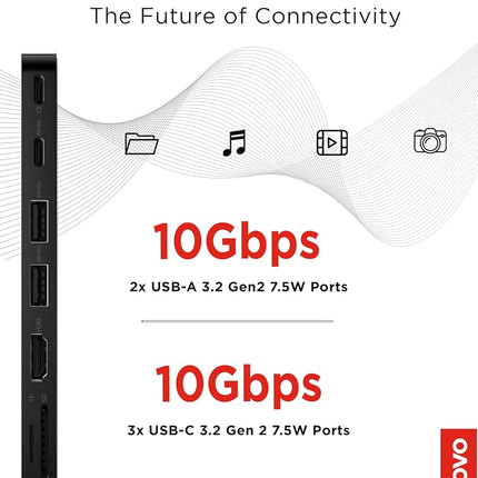 Lenovo USB-C Slim Travel Dock, 8 Ports, Up to 65W PD Pass Through, Integrated USB-C Cable, 4K Display Support, Black