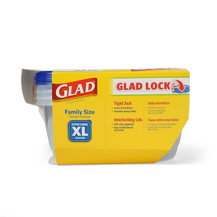 GladWare Family Size Food Storage Containers, XL | Large Square Food Storage, Containers Hold up to 104 Ounces of Food, Large Set 3 Count Food Containers | Plastic Food Container