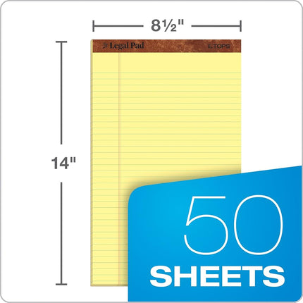 Tops The Legal Pad Legal Pad, 8-1/2 x 14 Inches, Perforated, Canary, Legal/Wide Rule, 50 Sheets/Pad, 12 Pads/Pack (7572)