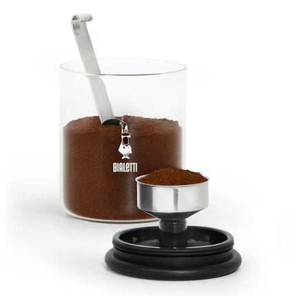 Bialetti Smart Coffee Jar, 250g Capacity – Made in Glass to Preserve Coffee Aroma – Airtight Seal, Stainless Steel Coffee Scoop, Holder for Bialetti Moka Funnel