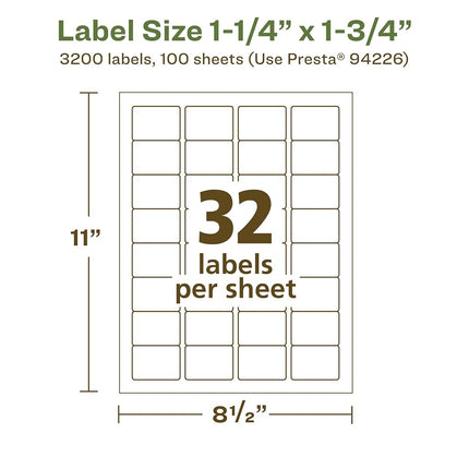 Avery EcoFriendly Matte White Recycled Rectangle Labels, 1.25" x 1.75", Matte White Labels, Permanent Adhesive, Laser/Inkjet Printable, 3,200 Total