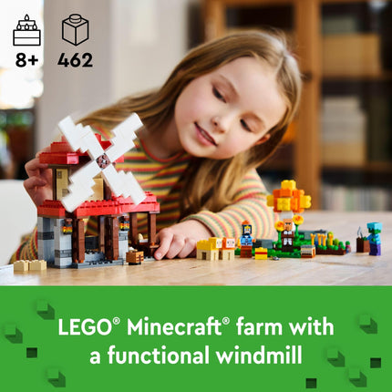 LEGO Minecraft Juguetes de Construcción La Granja del Molino de Viento - Juguetes de Minecraft para Niños y Niñas, Edades 8+ - Incluye 3 Minifiguras - Regalo de Cumpleaños para Fans de Videojuegos - 21262