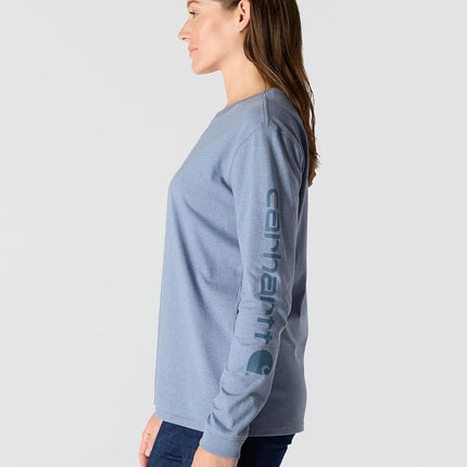 Carhartt Women's 103401 Women's WK231 Long Sleeve Logo T-Shirt, Light Faded Navy Heather, 2X