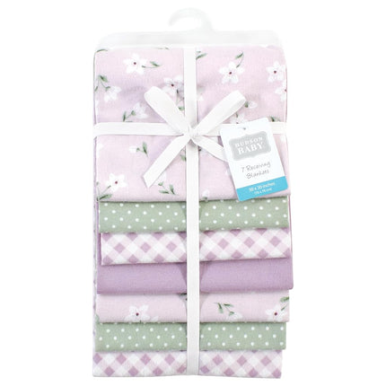 Hudson Baby Unisex Baby Cotton Flannel Receiving Blankets Bundle, Purple Dainty Floral, One Size