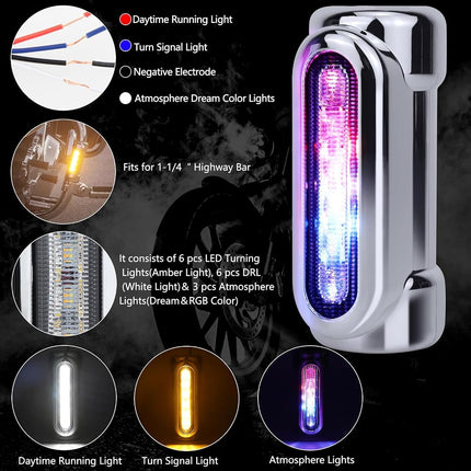 OPL5 Motorcycle Highway Bar Lights Switchback Driving Crash Bar LED Turn Signal Lights for 1-1/4 Inch Touring Bikes (Silver)