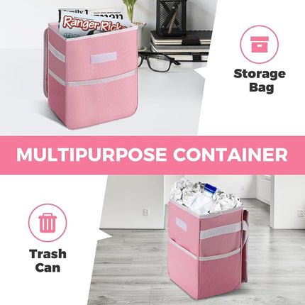 Simple Deluxe 2 Pack Car Trash Can, Multipurpose Bin with Lid and Storage Pockets, Collapsible Adjustable Straps and Portable Organizer, 2 Gallon, Pink