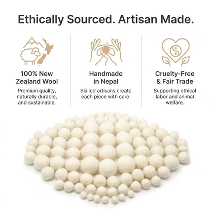 Glaciart One Wool Felt Balls, Felt Ball (110 Pieces) Mixed Sizes from 1 to 3 Centimeters, Handmade Felted Pure White Color - Bulk Small Puff for Felting and Garland