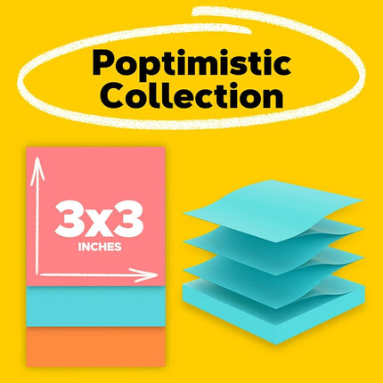 Post-it Recycled Super Sticky Notes, 3x3 in, 18 Pads, 2X Sticking Power, Poptimistic, Bright Colors, Recyclable (654-12SST)