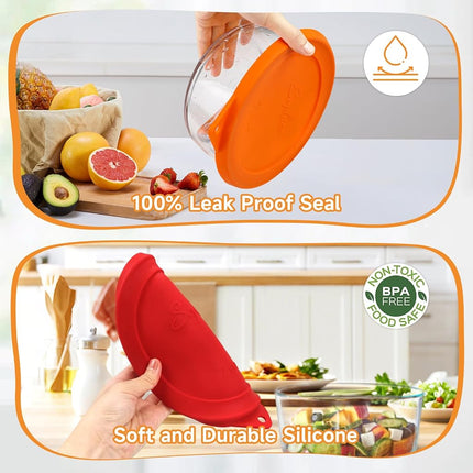 Sophico Sophico Round Silicone Storage Cover Lids Replacement for Anchor Hocking and Pyrex 7402-PC 6/7 Cup Glass Bowls (Container not Included) (Red-Orange, 4 pack)