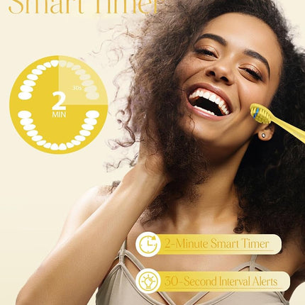 MySmile DY156 Electric Toothbrush for Adults, Rechargeable Sonic Battery Toothbrush Portable with 3 Brush Heads, 2 Mins 5 Modes Smart Timer, 45000VPM, One Charge for 60 Days - Yellow