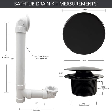 Westbrass 493244H-4-05 12" & 4" Bath Waste & Overflow Assembly with Tip-Toe Drain Plug and Illusionary Faceplate-SCH. 40 PVC Pipe, Polished Nickel