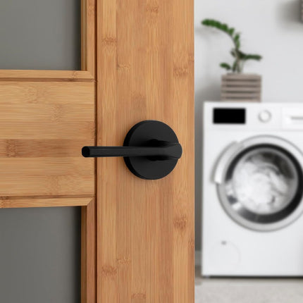 Kwikset Lisbon Interior Passage Door Handle, Round Lever for Closet and Hallway Doors, Reversible Non-Locking Handle Lever, Matte Black, with Microban Protection