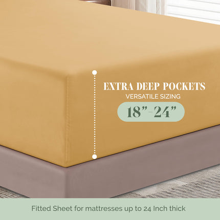 Elegant Comfort Luxurious 1500 Premium Hotel Quality Microfiber 4-Piece Sheet Set, 18-24 Inches Deep - Extra Deep Pocket Sheets - Ultra Soft 4PC Deep Pocket Sheets, King, Camel-Gold