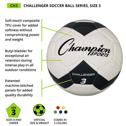 Champion Sports CH3RD Challenger Series Soccer Ball, Red, Size 3