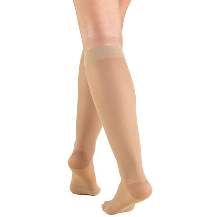 Truform Sheer Compression Stockings, 15-20 mmHg, Women's Knee High Length, Open Toe, 20 Denier, Nude Large