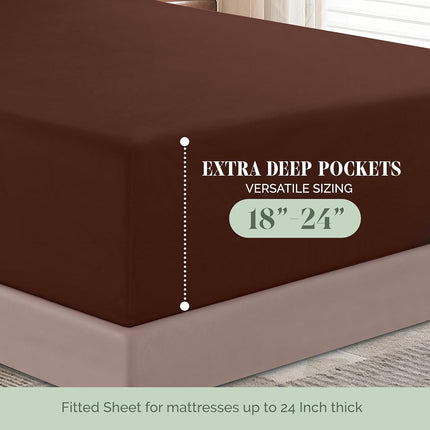 Elegant Comfort 4-Piece Bed Sheet Set - Luxury Bedding 1500 Premium Hotel Quality Microfiber, All Around Elastic 18-24 Inches Deep Fitted Sheet- Extra Deep Pocket Sheets, King, Brown
