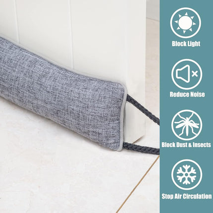 Marwood Under Door Draught Excluder 76cm Wind Stopper for Door & Window, Weighted French Air Door Draft Stopper Front Door Snake Noise Blocker for Bottom of Door with Hanging Loops - Grey 30"