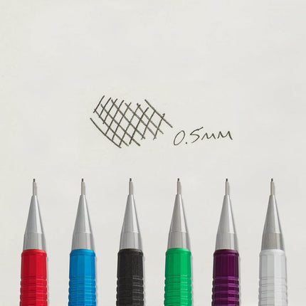 Portaminas Pentel Sharp (0.5 mm), cuerpo plateado metálico, caja de 12 (P205Z)