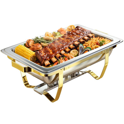 Plats à Frotter pour Buffet, Lot de 1, 8,5 L [Couleurs Or et Argent Élégantes] Ensemble de Plats à Frotter en Acier Inoxydable [Robuste et de Haute Qualité] Chafing Dishes et Chauffe-Plats pour Toutes les Fêtes avec Ensemble Complet