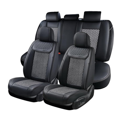 Coverado Leather Seat Covers for Car, Waterproof Car Seat Covers Full Set, 2 in 1 Conversions Car Seat Cover Protector Car Accessories Universal Fit for Most Cars SUVs and Trucks（Black&Gray