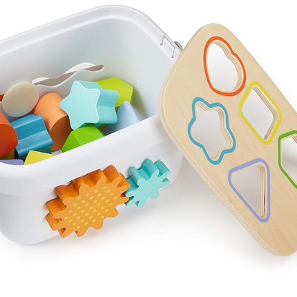 Amazon Basics Wooden Shape Sorter and Rainbow Stacker Classic Baby Toy Set, Medium, Multicolor