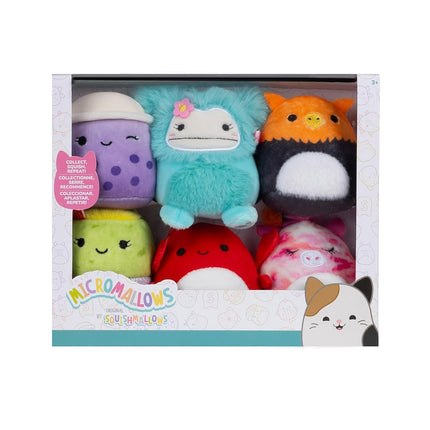 Micromallows Squishmallows Original 6-Pack - Henley the Alicorn, Carlos the Crab, Myrna the Griffin, Poplina the Boba, Anjara the Breakfast Burrito, Joelle the Bigfoot