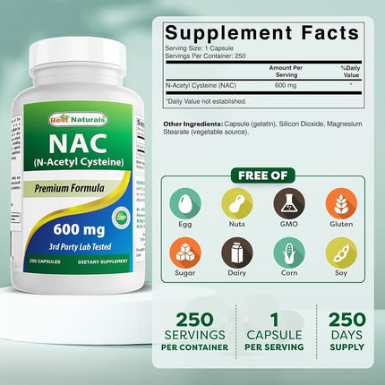 Best Naturals Nac N-Acetyl-Cysteine 600 Mg 250 Capsules