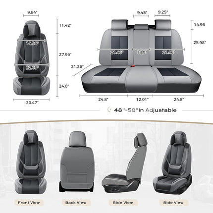 Coverado Seat Covers, Car Seat Covers Front Seats, Car Seat Cover, Car Seat Protector Waterproof, Seat Cushion Nappa Leather with Head Pillow, Carseat Cover Universal Fit for Most Cars (Gray&Black)