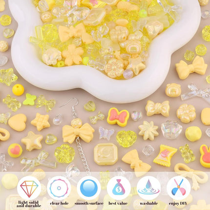 TINKRSTUFF Assorted Acrylic Beads,170-230PCS Yellow Aesthetic Bead for Bracelet Making, Bow Butterfly GummyBear Kawaii Charms,Cute Beads for Necklace Keychain Jewelry Making DIY Keychain Phone Charm
