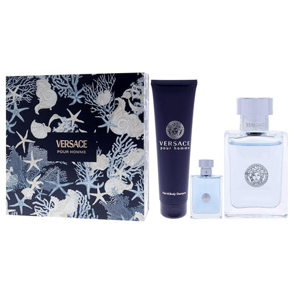 Versace Pour Homme by Versace for Men - 3 Pc Gift Set 3.4oz EDT Spray, 0.17oz EDT Spray (Mini), 5oz Bath and Shower Gel