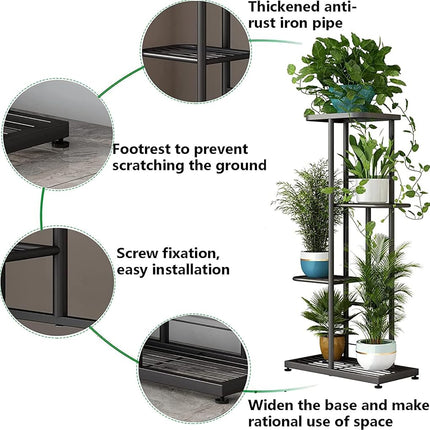 LINZINAR Metal 4 Tier 5 Potted Plant Stand Indoor Outdoor Planter Display Shelf for Patio Garden Corner Balcony Living Room