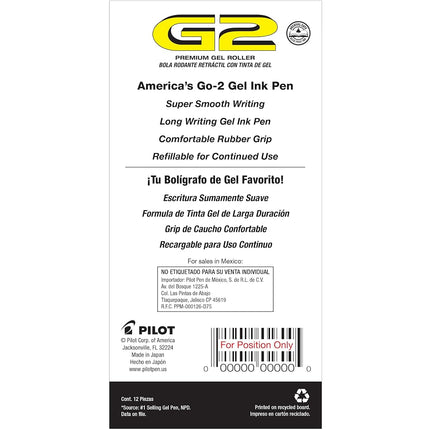 Pilot G2 Retractable Premium Gel Ink Roller Ball Pens, Bold Point, Red Ink, Dozen Box (31258)
