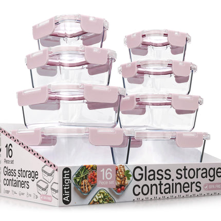 Pink Borosilicate Glass Food Storage Containers wi