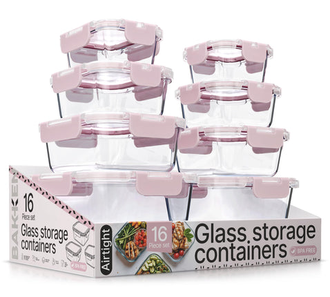 Pink Borosilicate Glass Food Storage Containers wi