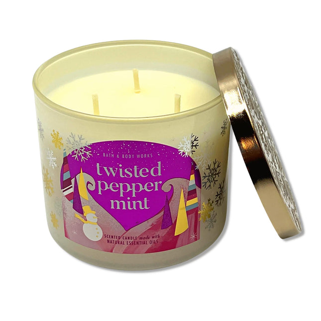 Vela aromática Twisted Peppermint de Bath & Body Works con 3 mechas y aceites esenciales - 411 g - Aromas navideños de 2022