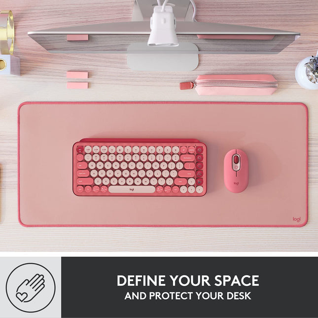 Logitech Desk Mat - Studio Series, Multifunctional Large Desk Pad, Extended Mouse Mat, Office Desk Protector with Anti-Slip Base, Spill-Resistant Durable Design, in Darker Rose