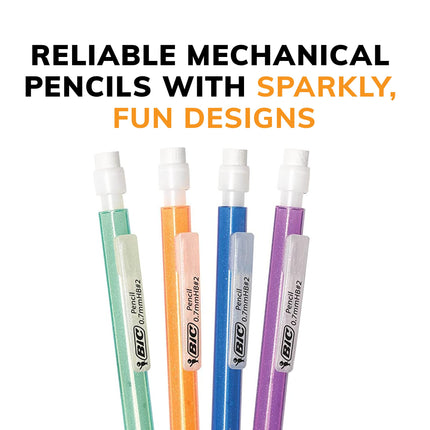 Crayons à papier mécaniques BIC Xtra-Sparkle numéro 2 avec gommes, pointe moyenne (0,7 mm), paquet de 15, jolis crayons mécaniques pour filles, garçons et adultes