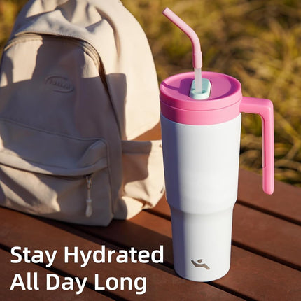 Gobelet isotherme Konokyo avec poignée et paille, bouteille d'eau en acier inoxydable sous vide de 40 OZ, tasse de voyage en métal avec diffuseur de fruits, cerise