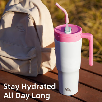 Konokyo Insulated Tumbler with Handle and Straw,40 OZ Vacuum Stainless Steel Water Bottle Travel Mug Metal Cup with Fruit Diffuser,Cherry