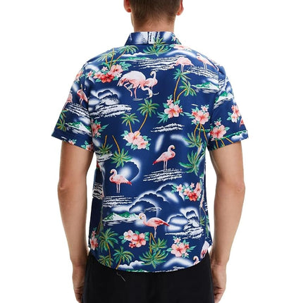 Camisa Hawaiana de ocio para hombre SSLR de flamencos, flores - Azul - Grande