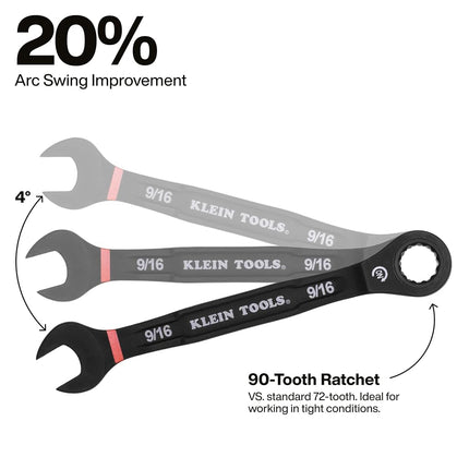 KLEIN TOOLS 69408G Ratcheting Combination Wrench Set, SAE, 5/16 to 3/4 Inch, 90-Tooth Steel Alloy with Foam Pouch, 8-Piece