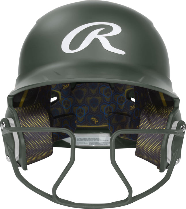 Rawlings | Casque de frappeur de softball Fastpitch MACH HI-VIZ | Avec masque facial | Vert foncé | Senior - 6 7/8" - 7 5/8"