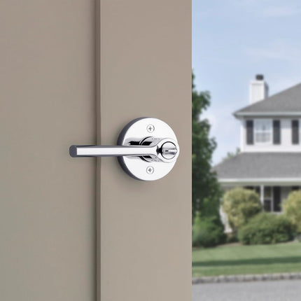 Kwikset Lisbon Round Entry Door Knob with Lock and Key, Secure Keyed Handle Exterior, Front Entrance and Bedroom, Polished Chrome, Pick Resistant SmartKey Rekey Security
