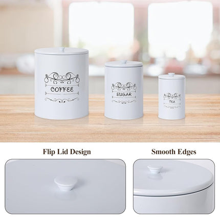 ChicHabitat – Lot de 3 boîtes de cuisine, contenants alimentaires pour comptoir, grands contenants hermétiques pour café, sucre, thé avec couvercles, décor de ferme blanc