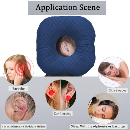 Wuronsa Ear Piercing Pillow for Side Sleepers, Pillow with an Ear Hole for CNH and Ear Pain Ear Inflammation Pressure Sores, O-Shaped Side Sleeping Pillow, Ear Guard Pillow(Dark Blue)