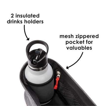Diono Buggy Buddy Universal Stroller Organizer with Cup Holders, Secure Attachment, Zippered Pockets, Safe & Secure, Gray