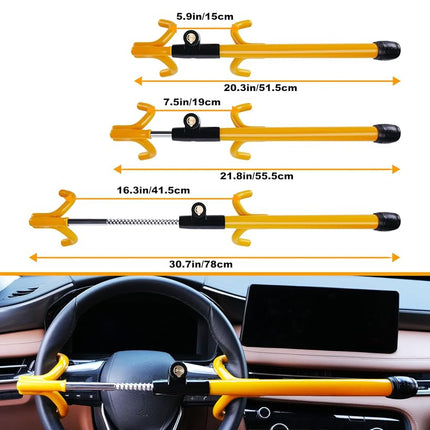 Tevlaphee Steering Wheel Lock, Steering Lock, Heavy Duty Anti-Theft Device, High Visibility, Universal Fit for Cars, Vans, SUV, 3 Keys (Yellow)