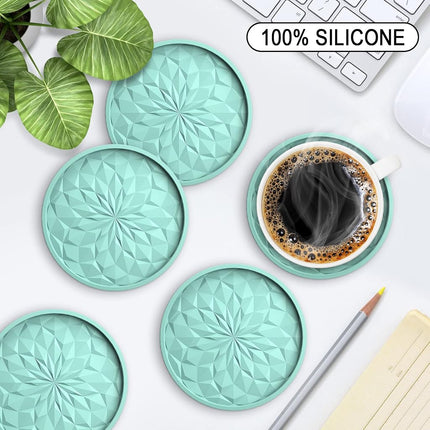 ME.Fan Silicone Coasters [6 Pack] Coasters with Holder - Drinking Coasters - Cup Mat for Drinks - Live for Hot or Cold Drink Thickened, Non-Slip, Non-Stick, Deep Tray Mint Green