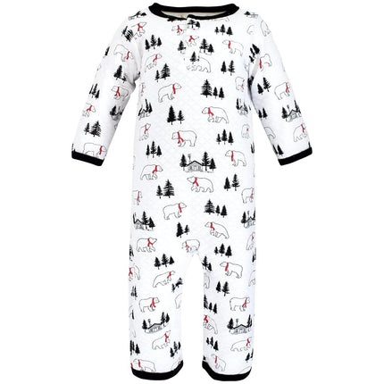 Hudson Baby Unisex Baby Premium Quilted Coveralls, Buffalo Plaid Bear, 6-9 Months