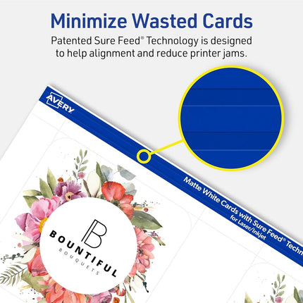 Avery Printable Square Cards with Rounded Corners, Sure Feed Technology, 3" x 3", Matte White Cardstock, Print-To-The-Edge, Laser/Inkjet Printable, 300 Total, Great for Business and Thank You Messages